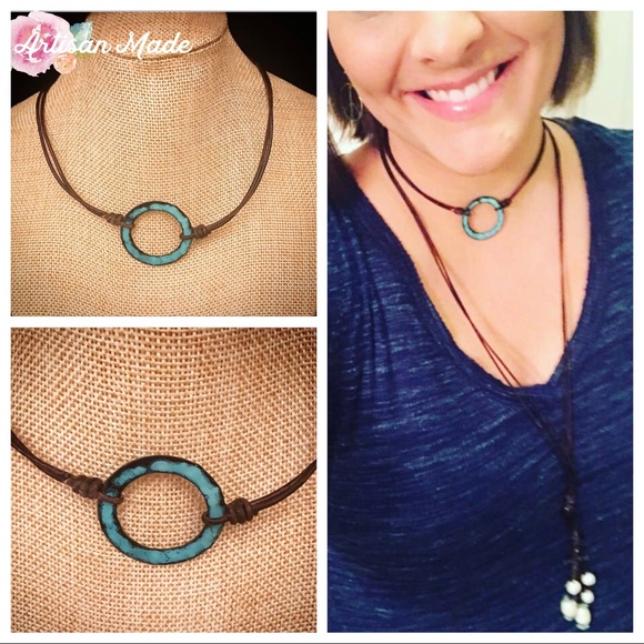 1 LEFT NEW Artisan Patina Copper Leather Necklace - Picture 2 of 8